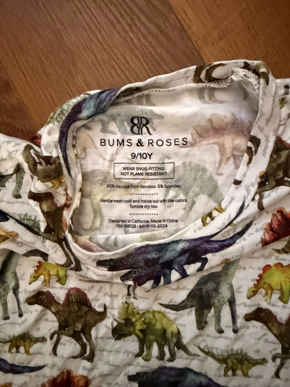 Bums & Roses Bamboo Dinosaur Pajama Set 9/10Y Dino Print Viscose Bamboo